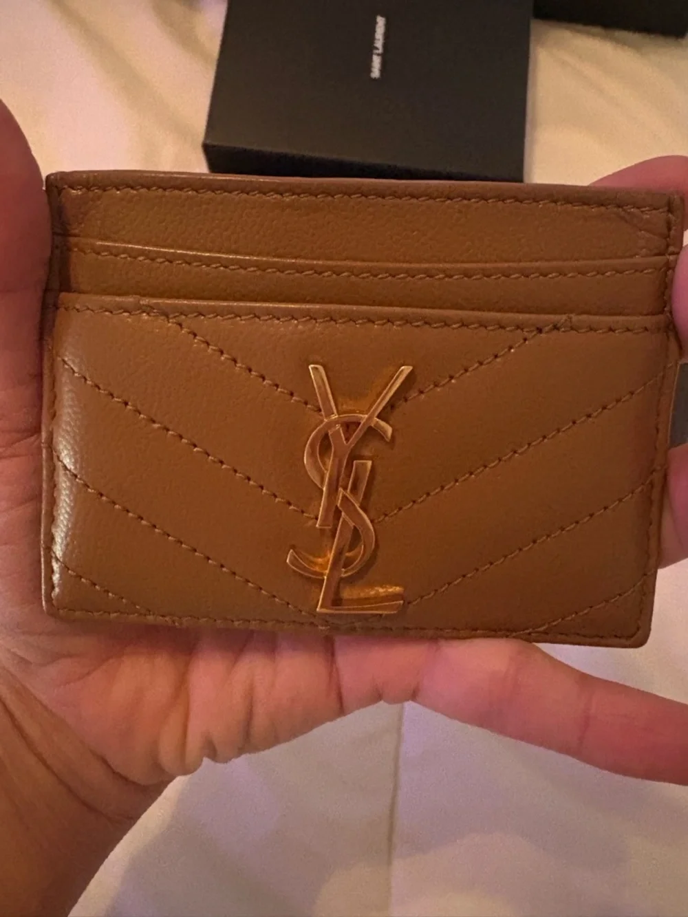 Saint Laurent Brown Quilted Leather Card Case with Gold YSL Emblem - Picture 1 of 4
